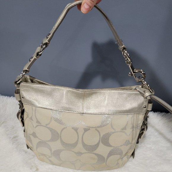 Coach Zoe Silver Cream Gray Metallic Purse 13671 Leather - Picture 2 of 6